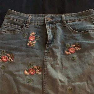 Embroidered Denim Skirt
